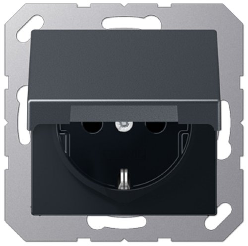 Розетка с заземлением без рамки Jung A creation 1-м. крышка шторки антрацит картинка